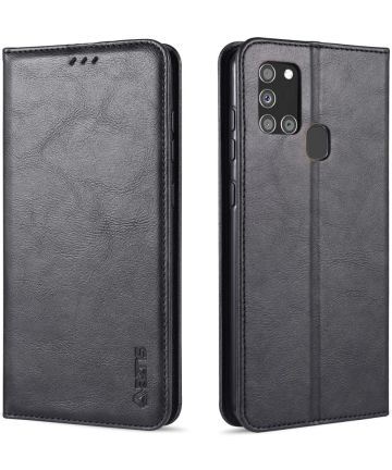 AZNS Samsung Galaxy A21S Hoesje Wallet Book Case Kunstleer Zwart Hoesjes