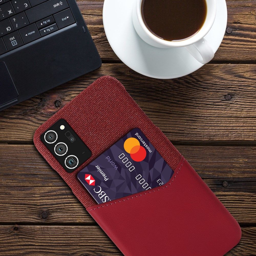 Samsung Galaxy Note 20 Ultra Stoffen Hoesje met Kaartsleuf Rood afbeelding 2
