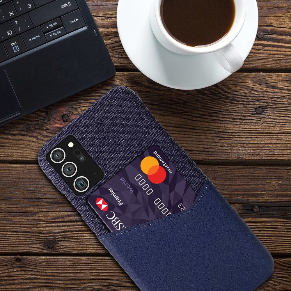 Samsung Galaxy Note 20 Ultra Stoffen Hoesje met Kaartsleuf Blauw afbeelding 2