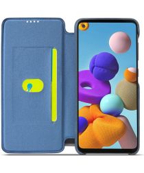 Samsung Galaxy A21S Retro Portemonnee Flip Bookcase Hoesje Blauw