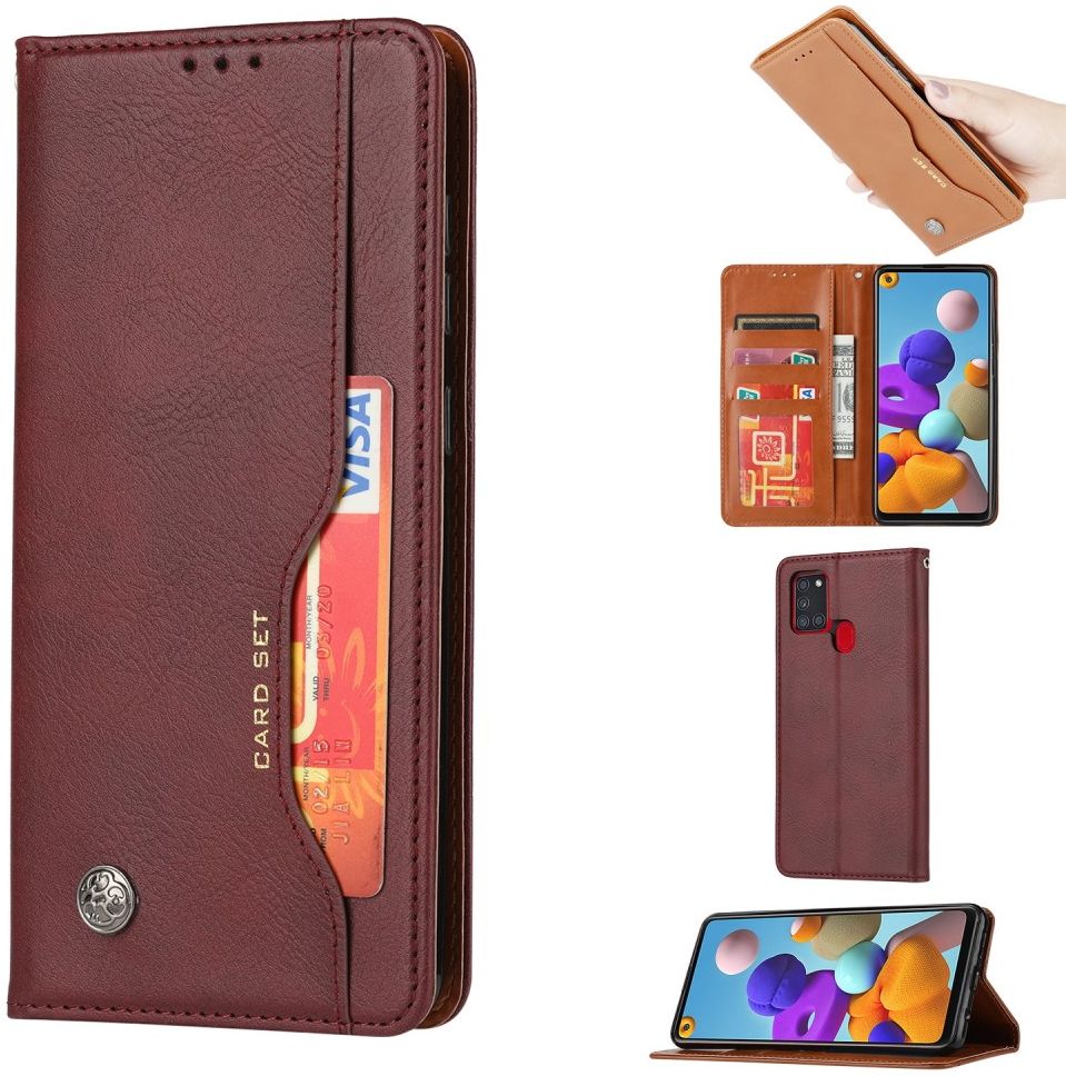 Samsung Galaxy A21S Hoesje Portemonnee Book Case Stand Donkerbruin afbeelding 3