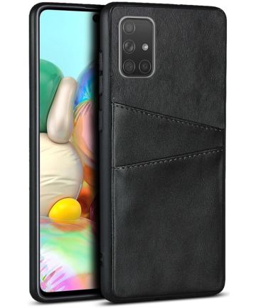 Samsung Galaxy A71 Kunstlederen Hoesje met Dubbele Kaartsleuf Zwart Hoesjes