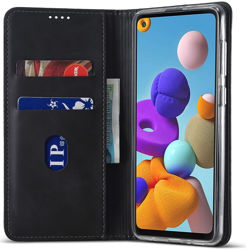 Samsung Galaxy A21s Hoesje Portemonnee Stand Bookcase Kunstleer Zwart afbeelding 4
