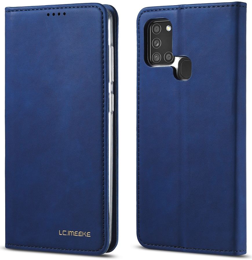 Samsung Galaxy A21s Hoesje Portemonnee Stand Bookcase Kunstleer Blauw afbeelding 1