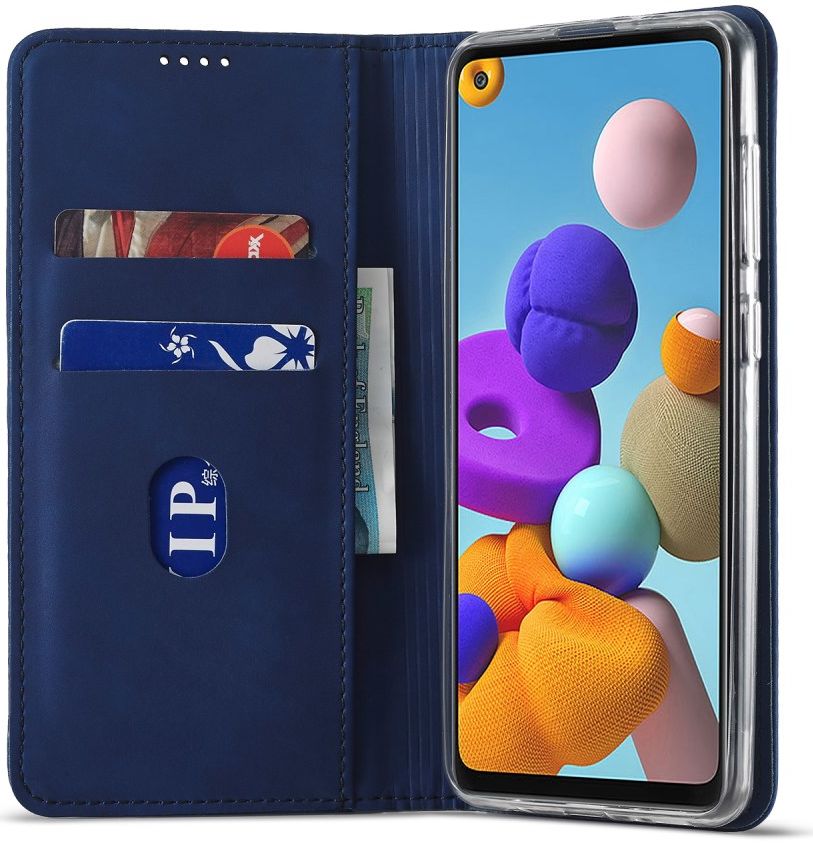 Samsung Galaxy A21s Hoesje Portemonnee Stand Bookcase Kunstleer Blauw afbeelding 4