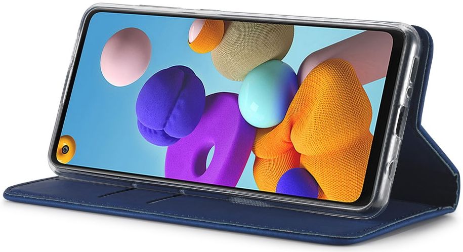Samsung Galaxy A21s Hoesje Portemonnee Stand Bookcase Kunstleer Blauw afbeelding 5