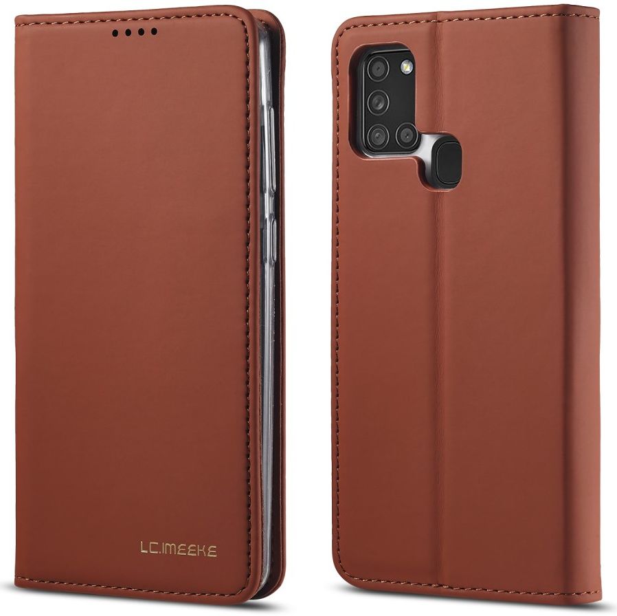 Samsung Galaxy A21s Hoesje Portemonnee Stand Bookcase Kunstleer Bruin afbeelding 1