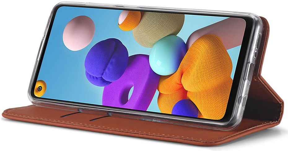 Samsung Galaxy A21s Hoesje Portemonnee Stand Bookcase Kunstleer Bruin afbeelding 5