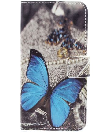Samsung Galaxy A3 (2017) Portemonnee Hoesje met Blauwe Vlinder Print Hoesjes