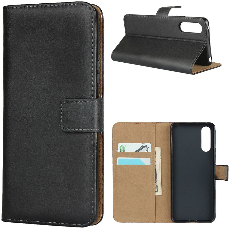 Sony Xperia 10 II Book Case Hoesje Wallet Kunst Leer Zwart afbeelding 1