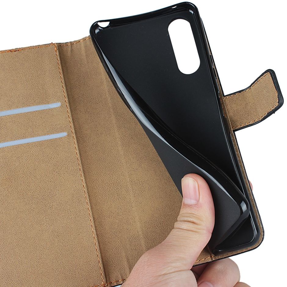Sony Xperia 10 II Book Case Hoesje Wallet Kunst Leer Zwart afbeelding 4