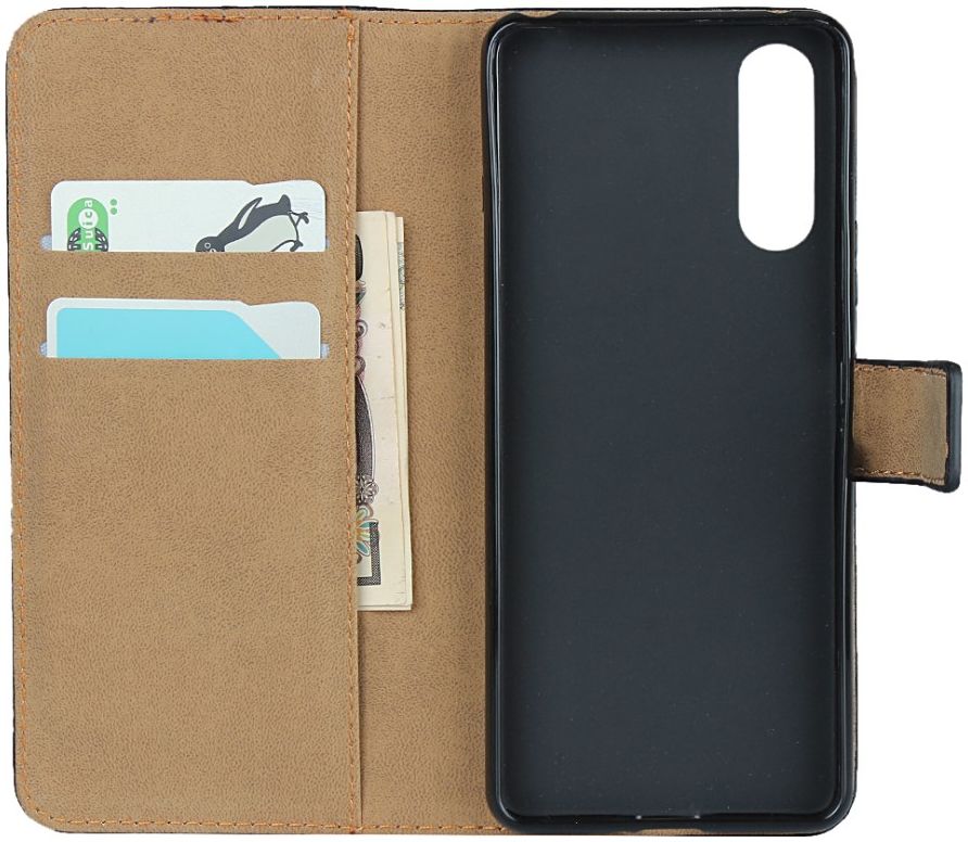 Sony Xperia 10 II Book Case Hoesje Wallet Kunst Leer Zwart afbeelding 8
