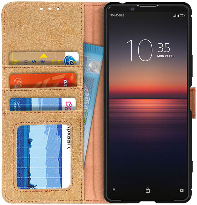 Sony Xperia 1 II Book Case Hoesje Portemonnee Retro Splitleer Geel afbeelding 1
