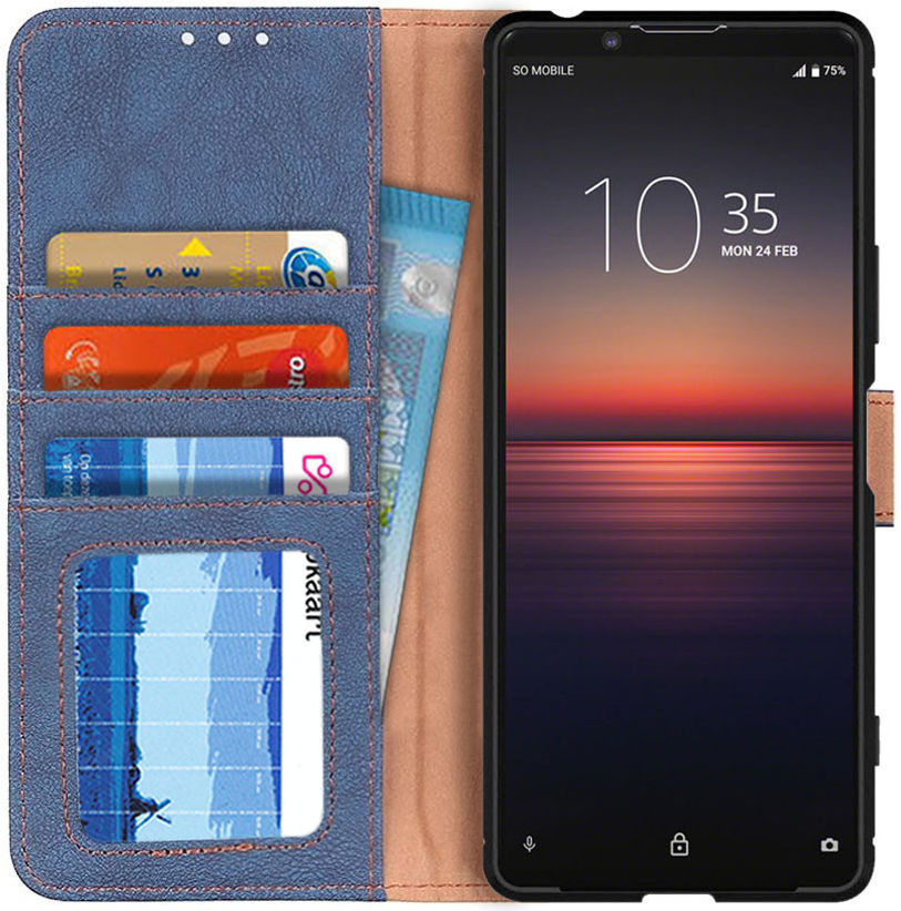 Sony Xperia 1 II Book Case Hoesje Portemonnee Retro Splitleer Blauw afbeelding 1