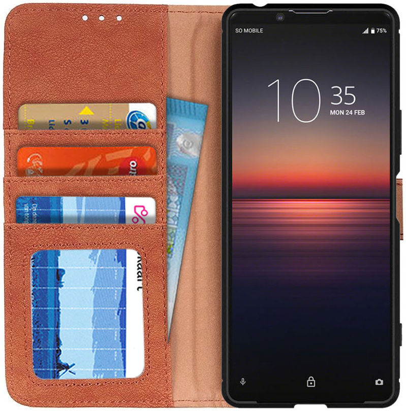 Sony Xperia 1 II Book Case Hoesje Portemonnee Retro Splitleer Oranje afbeelding 1
