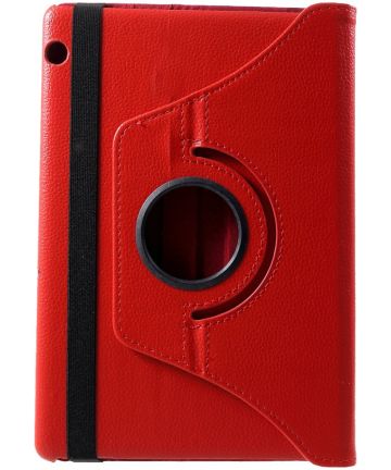 Huawei MediaPad T5 Litchi Skin Hoes met Roterende Stand Rood Hoesjes