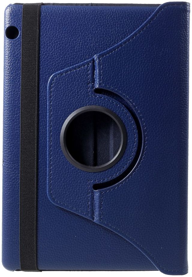 Huawei MediaPad T5 Litchi Skin Hoes met Roterende Stand Donker Blauw afbeelding 1