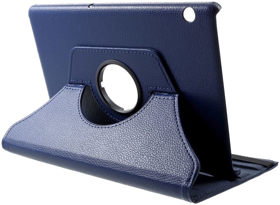 Huawei MediaPad T5 Litchi Skin Hoes met Roterende Stand Donker Blauw afbeelding 2