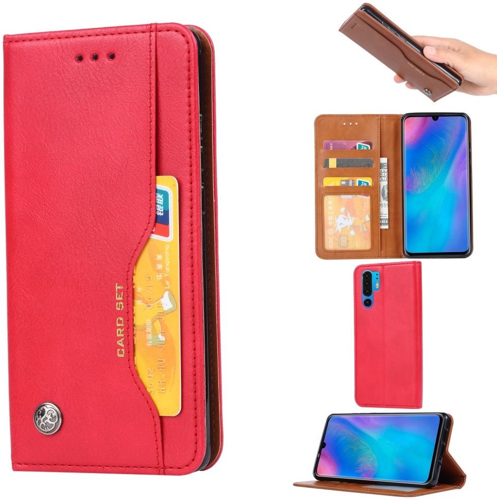 Huawei P30 Pro Portemonnee Stand Hoesje met Kaartsleuf Rood afbeelding 3