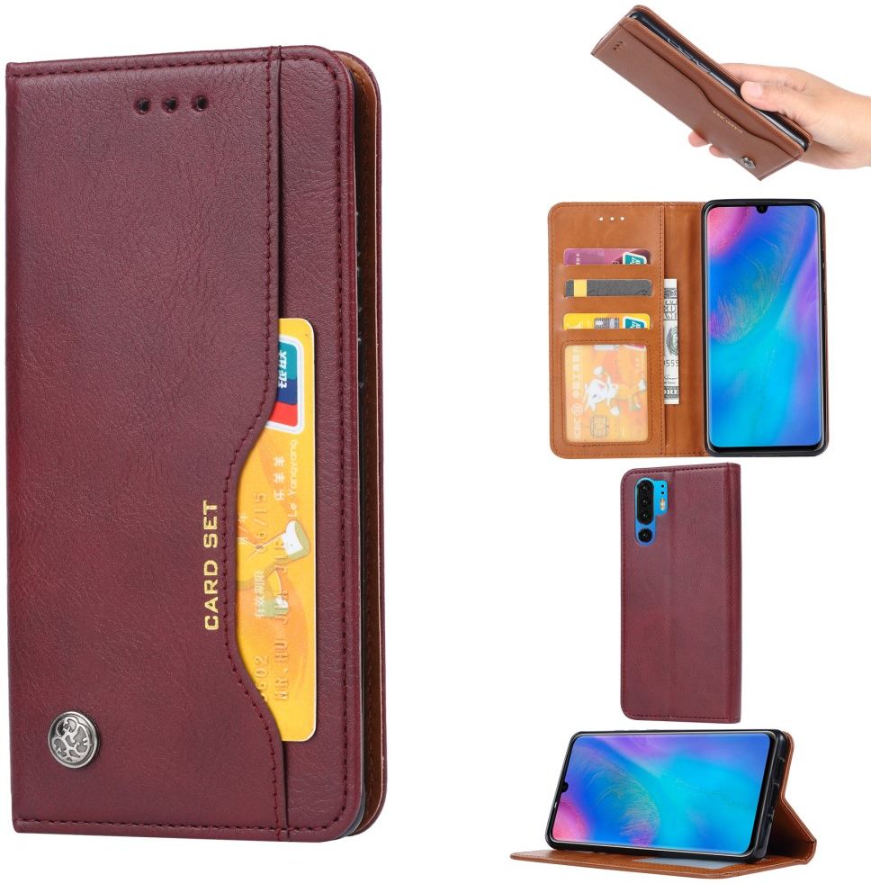 Huawei P30 Pro Portemonnee Stand Hoesje met Kaartsleuf Wine Red afbeelding 2