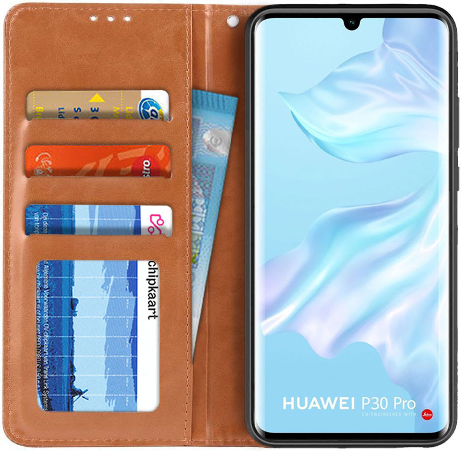 Huawei P30 Pro Portemonnee Stand Hoesje met Kaartsleuf Bruin afbeelding 1