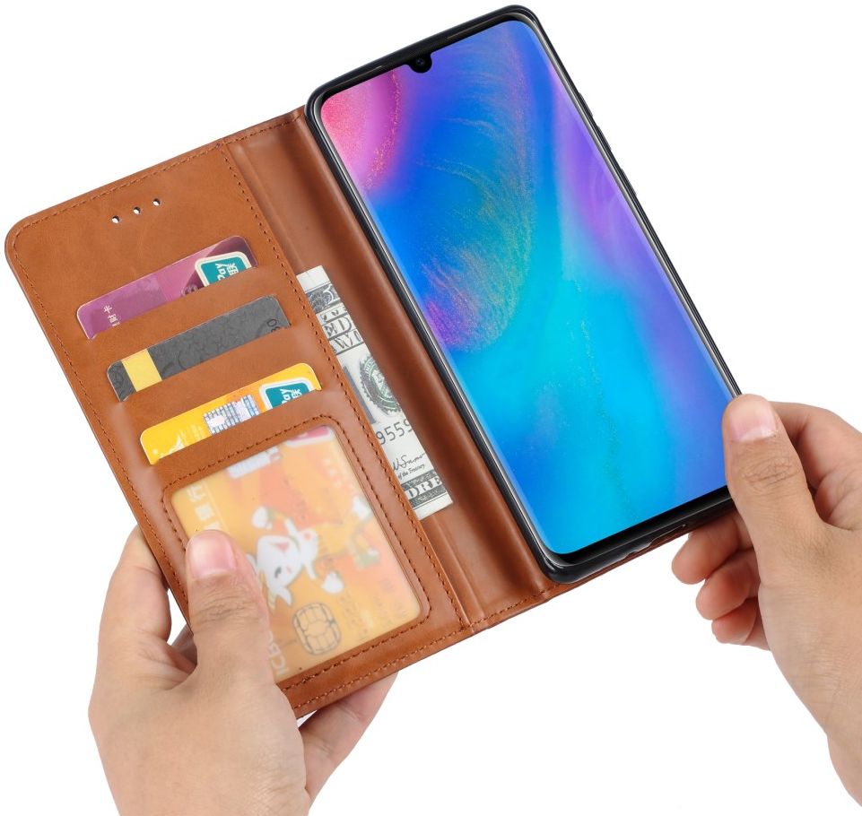 Huawei P30 Pro Portemonnee Stand Hoesje met Kaartsleuf Bruin afbeelding 7