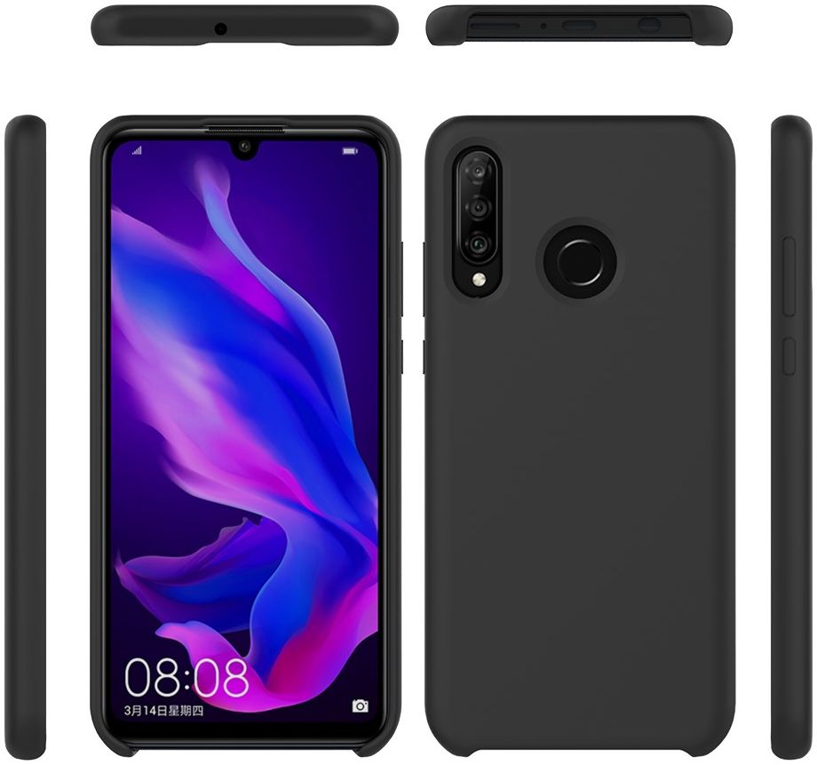 Huawei P30 Lite Siliconen Back Cover Hoesje Zwart afbeelding 5