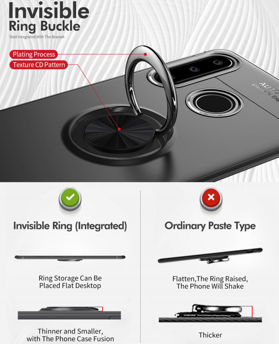 Huawei P30 Lite TPU Hoesje met Ring Kickstand Zwart/Rose Gold afbeelding 6