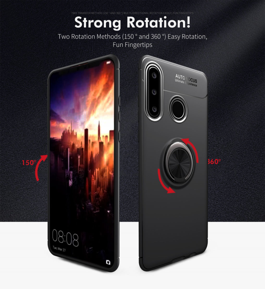 Huawei P30 Lite TPU Hoesje met Ring Kickstand Zwart/Rose Gold afbeelding 8