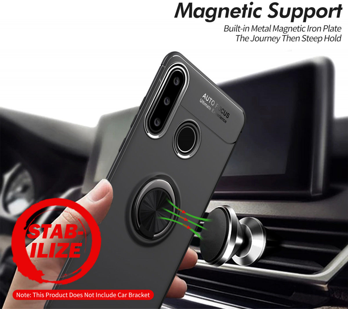 Huawei P30 Lite TPU Hoesje met Ring Kickstand Zwart/Rose Gold afbeelding 9