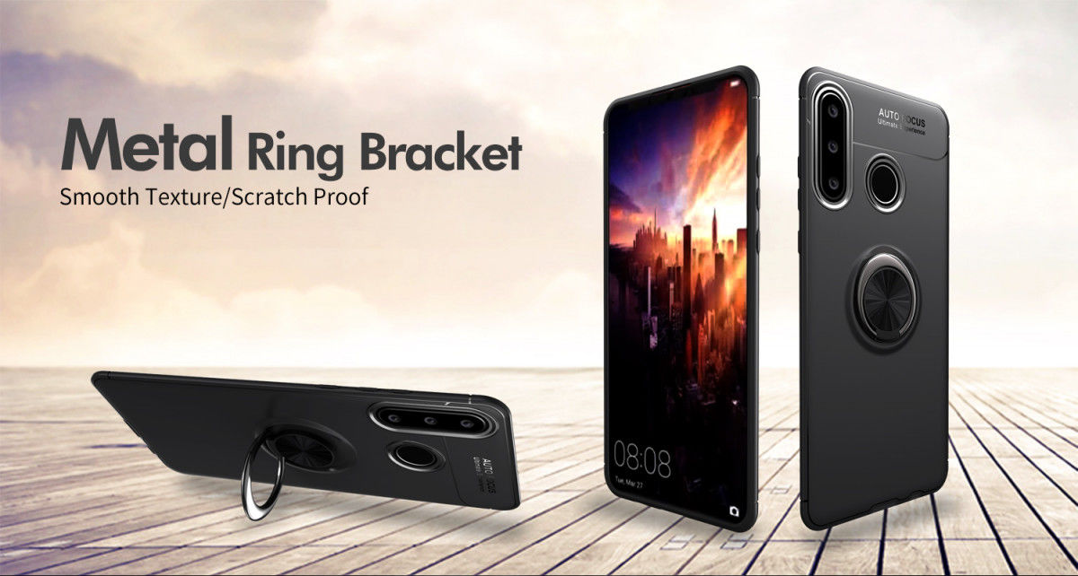 Huawei P30 Lite TPU Hoesje met Ring Kickstand Zwart/Rose Gold afbeelding 11
