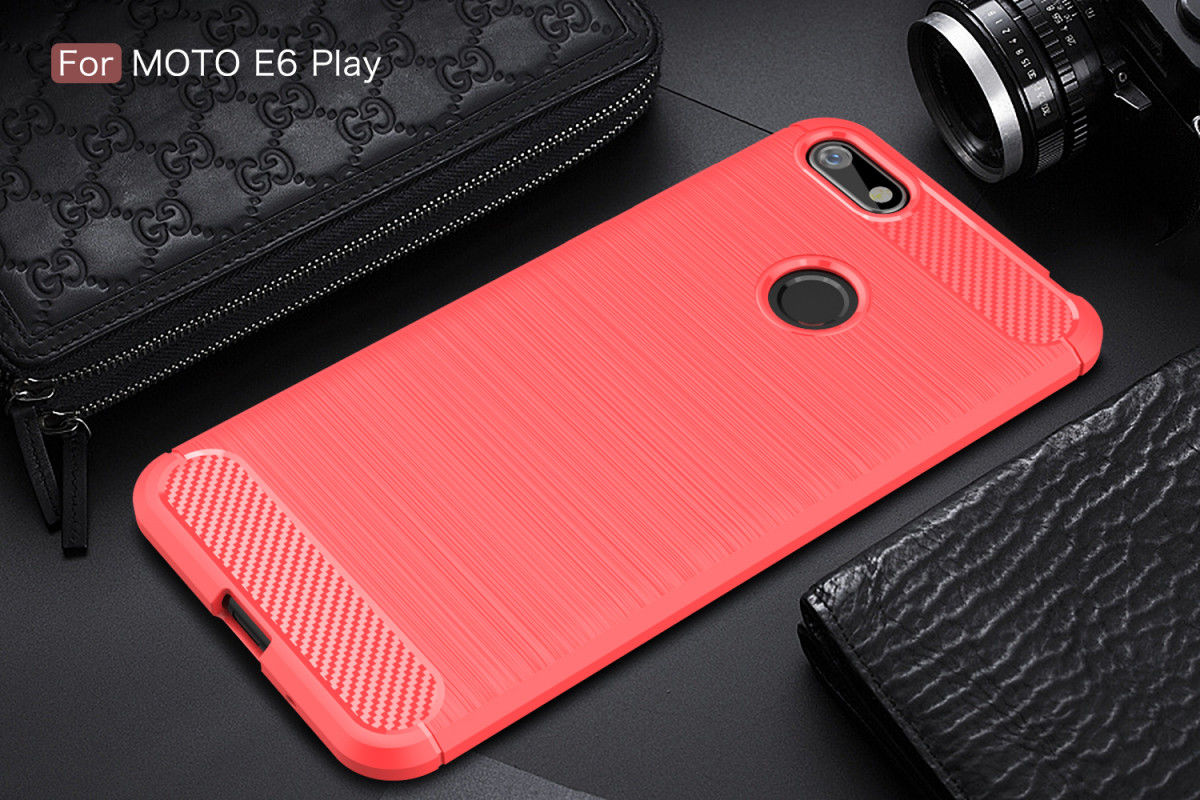 Motorola Moto E6 Play Hoesje Geborsteld TPU Flexibel Rood afbeelding 2