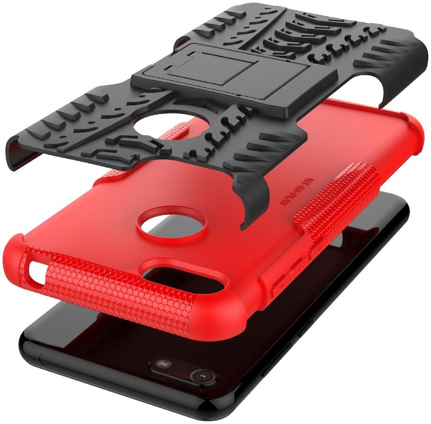 Motorola Moto E6 Play Hoesje Shockproof Hybride Kickstand Rood afbeelding 6