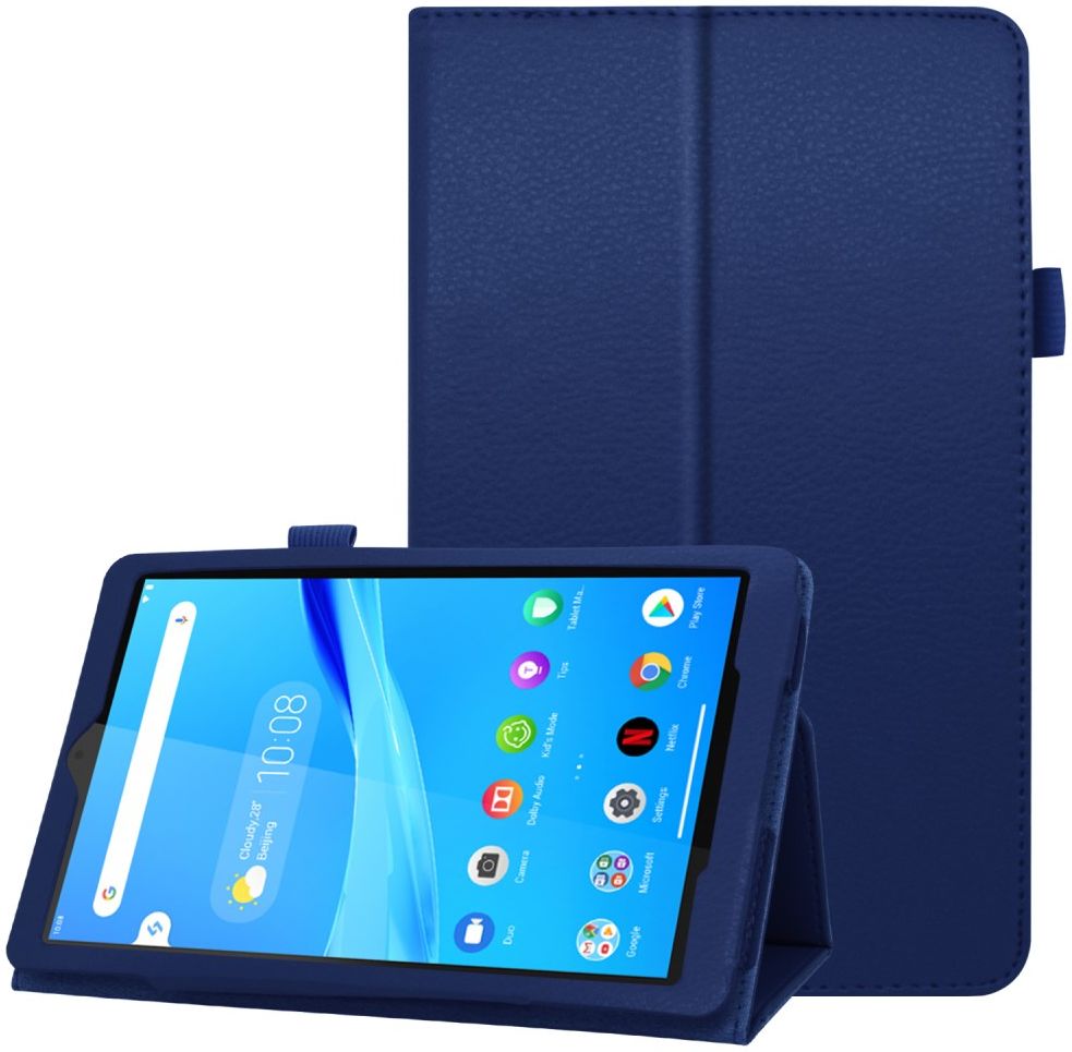 Lenovo Tab M8 Litchi Skin Two-Fold Book Case Hoes Donker Blauw afbeelding 2