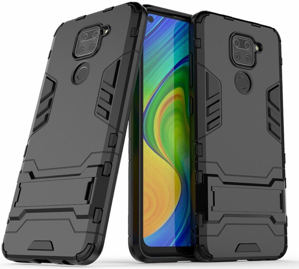 Xiaomi Redmi Note 9 Hybride Hoesje met Kickstand Zwart afbeelding 2