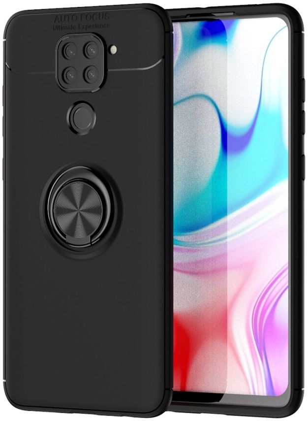 Xiaomi Redmi Note 9 Hoesje met Ring Kickstand Zwart afbeelding 1
