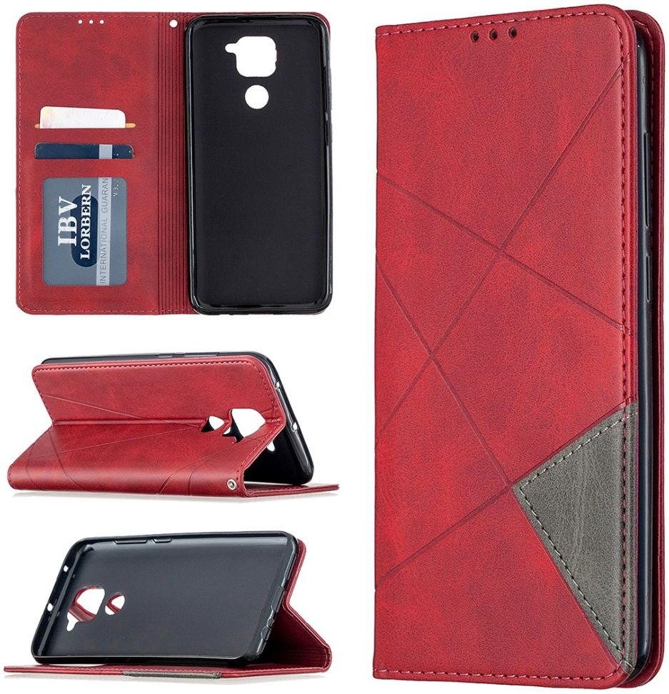 Xiaomi Redmi Note 9 Hoesje Geometrie Portemonnee Rood afbeelding 3
