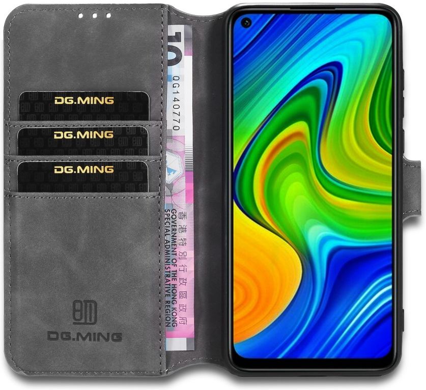 DG Ming Retro Portemonnee Xiaomi Redmi Note 9 Hoesje Grijs afbeelding 1