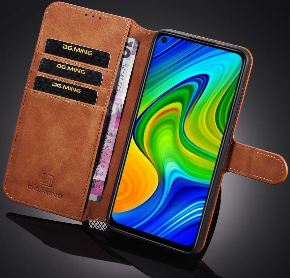 DG Ming Retro Portemonnee Xiaomi Redmi Note 9 Hoesje Bruin afbeelding 2