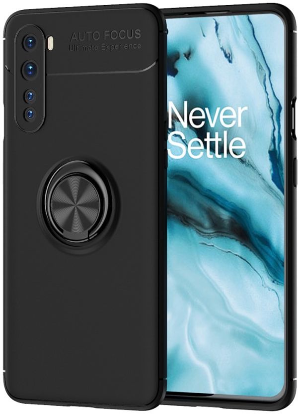 OnePlus Nord Hoesje met Metalen Magnetische Ring Kickstand Zwart afbeelding 1