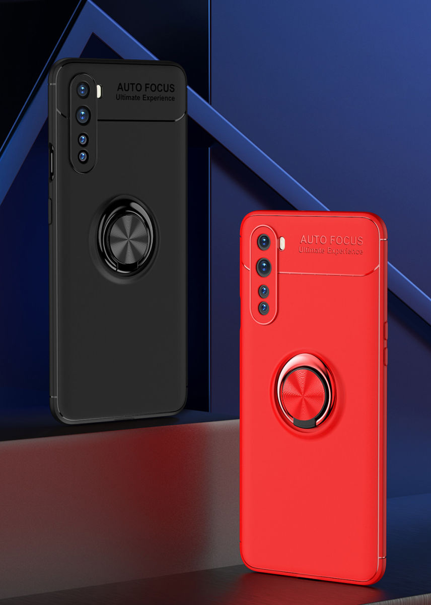 OnePlus Nord Hoesje met Metalen Magnetische Ring Kickstand Zwart afbeelding 4