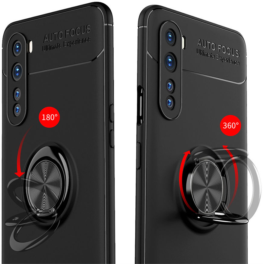 OnePlus Nord Hoesje met Metalen Magnetische Ring Kickstand Zwart afbeelding 6