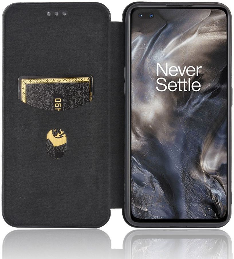 OnePlus Nord Carbon Fiber Portemonnee Hoesje Zwart afbeelding 1