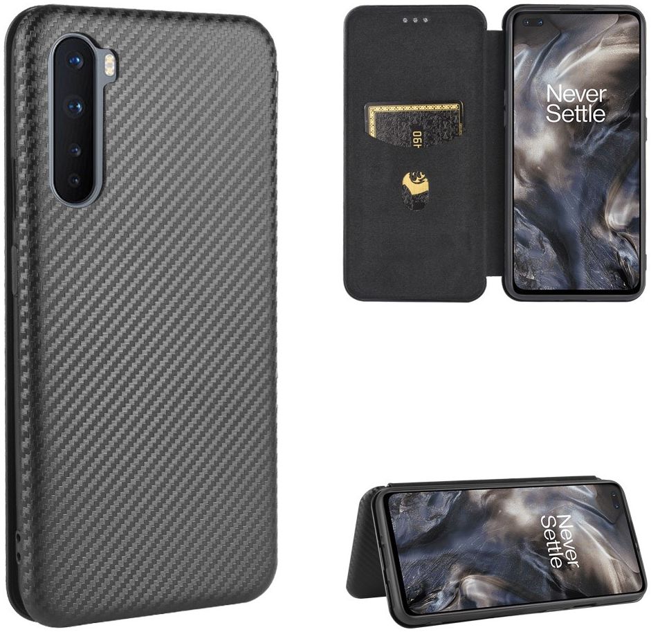 OnePlus Nord Carbon Fiber Portemonnee Hoesje Zwart afbeelding 2