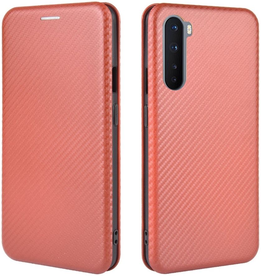OnePlus Nord Carbon Fiber Portemonnee Hoesje Bruin afbeelding 4
