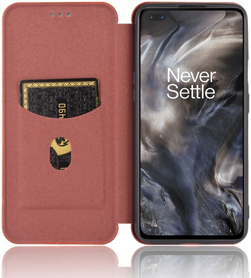 OnePlus Nord Carbon Fiber Portemonnee Hoesje Bruin afbeelding 1