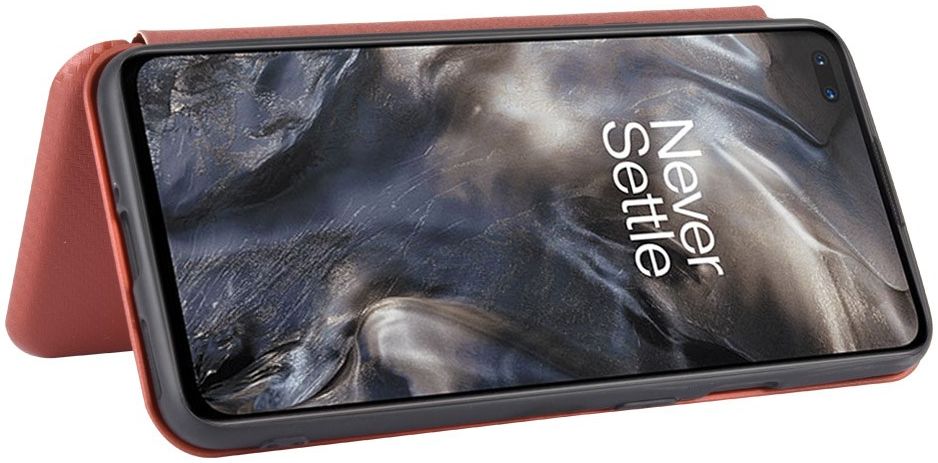OnePlus Nord Carbon Fiber Portemonnee Hoesje Bruin afbeelding 3