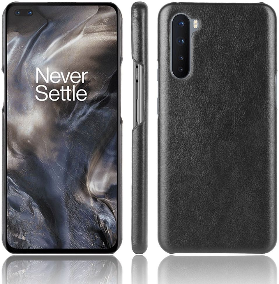 OnePlus Nord Hoesje Litchi Skin Backcover Zwart afbeelding 1
