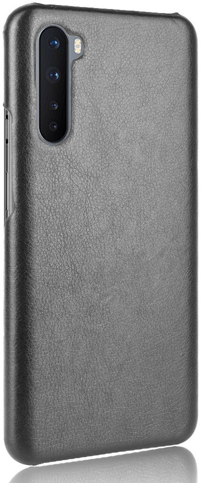 OnePlus Nord Hoesje Litchi Skin Backcover Zwart afbeelding 3