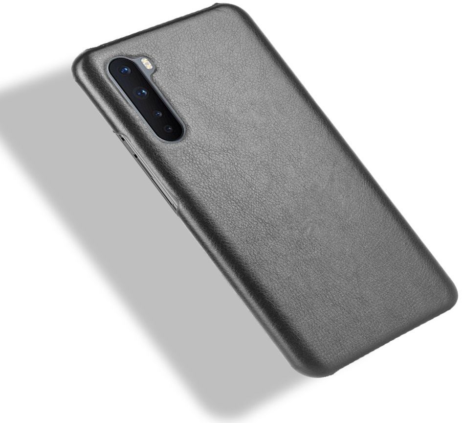 OnePlus Nord Hoesje Litchi Skin Backcover Zwart afbeelding 4
